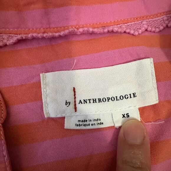 ANTHROPOLOGIE Darcey Top Pink Striped Popover Swing Puff Sleeve Blouse - Picture 6 of 9